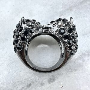 Gothic Black Panther Ring Black Rhinestone Bypass Style Heads Goth Size 7.5